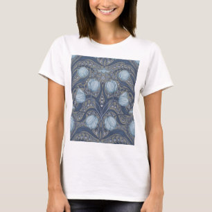 Retro Nouveau Tulips in blue and pewter T-Shirt