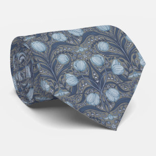 Retro Nouveau Tulips in blue and pewter Tie