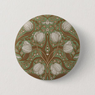 Retro Nouveau Tulips in orange and teal 6 Cm Round Badge