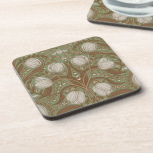 Retro Nouveau Tulips in orange and teal Coaster