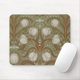 Retro Nouveau Tulips in orange and teal Mouse Pad