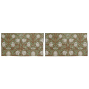 Retro Nouveau Tulips in orange and teal Pillowcase