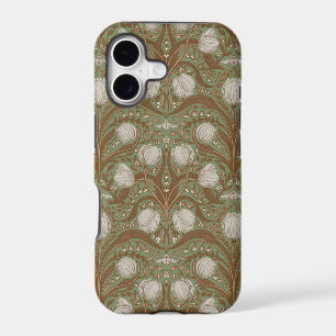 Retro Nouveau Tulips in sage and brown
