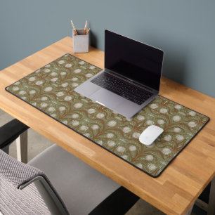 Retro Nouveau Tulips in sage and brown Desk Mat