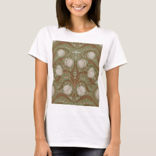 Retro Nouveau Tulips in sage and brown T-Shirt