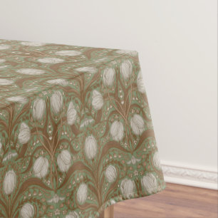 Retro Nouveau Tulips in sage and brown Tablecloth