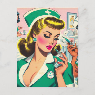 Retro Nurse Girl Illustration Postcard