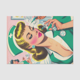 Retro Nurse Girl Illustration Tissue Paper