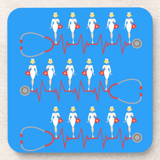 Retro Nurse Hard Plastic Coasters (Front)