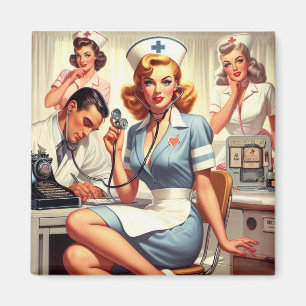 Retro Nurse Illustration Magnet