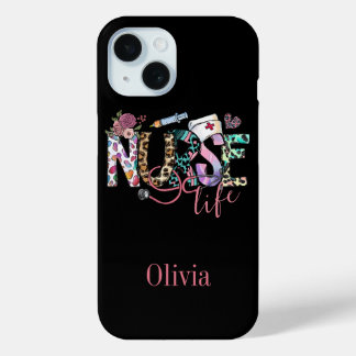 Retro Nurse Life Typography Personalised iPhone 15 Case