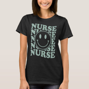Retro Nurse Nurse Happy Face Preppy Aesthetic Tre T-Shirt