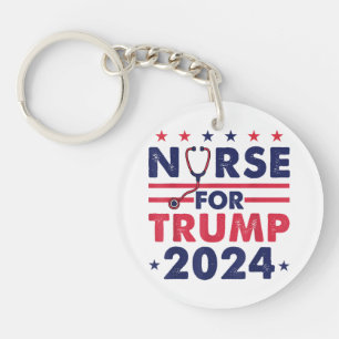 Retro Nurses For Trump 2024 America Stars Flag Str Key Ring