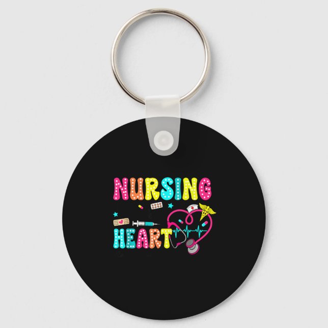 Retro Nursing Is A Work Of Heart Restorative Aide  Key Ring (Front)
