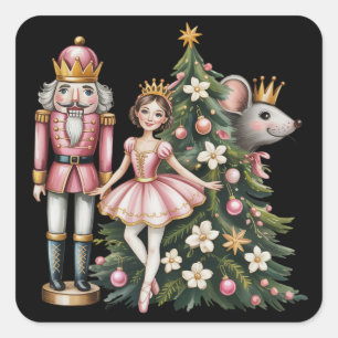 Retro Nutcracker Scene Vintage Christmas Matching  Square Sticker