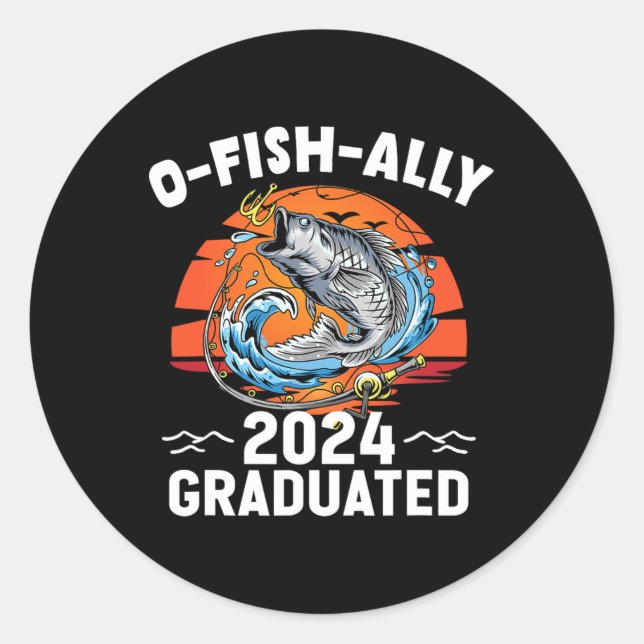Retro O-fish-ally 2024 Graduated Senior Graduation Classic Round Sticker (Front)