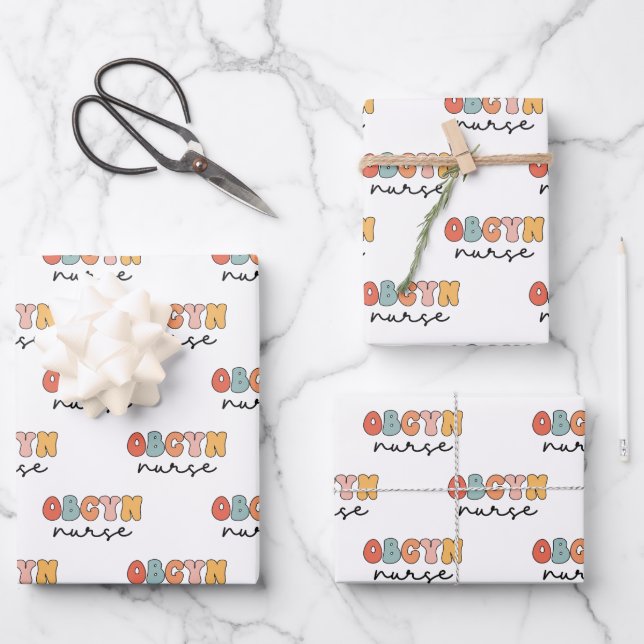 Retro OBGYN Nurse Wrapping Paper Sheet (Front)