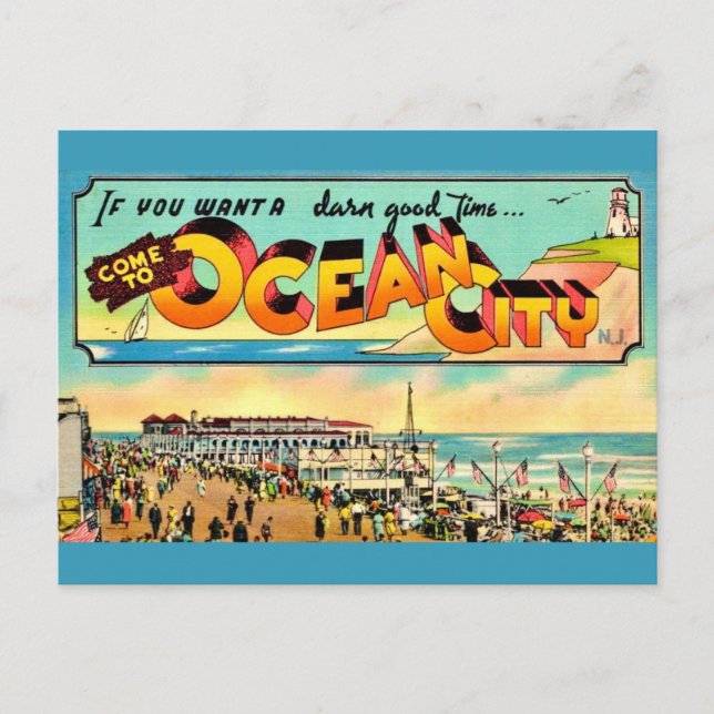 Retro Ocean City NJ Greetings Postcard (Front)