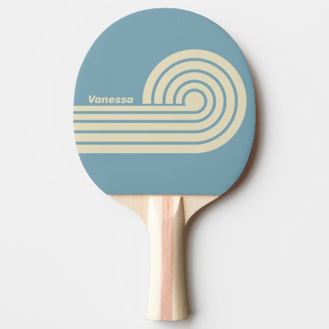 Retro Ocean Dual Curl Stripes with Name Ping Pong Paddle (Front)
