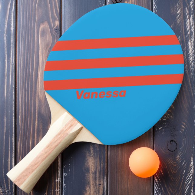Retro Ocean Light Three Stripes with Name Ping Pong Paddle (Creator Uploaded)