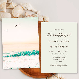 Retro Ocean Summer Simple Minimalist Beach Wedding Invitation