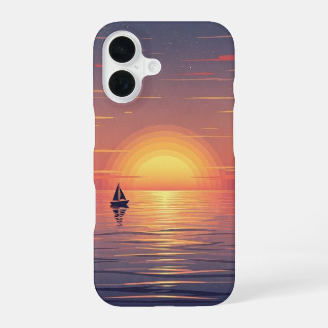 Retro Ocean Sunset iPhone 16 Case (Back)
