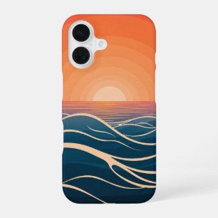 Retro Ocean Sunset Waves iPhone 16 Case