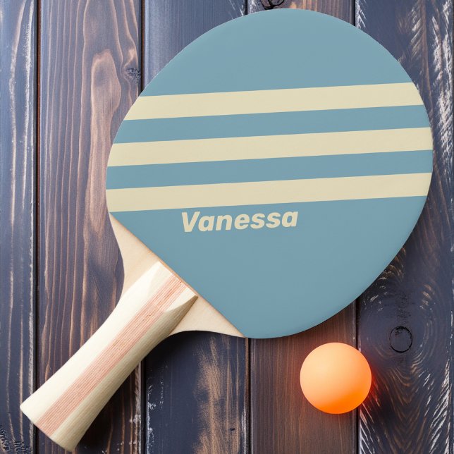 Retro Ocean Three Stripes with Name Ping Pong Paddle (Creator Uploaded)