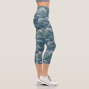 Retro ocean waves capri leggings
