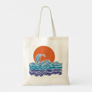 Retro ocean waves & sunset tote bag
