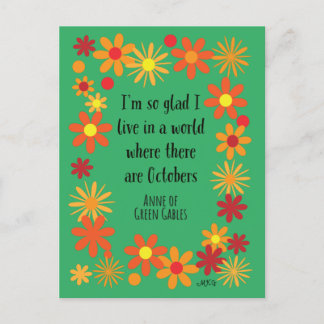 Retro October Anne of Green Gables Fall Floral Postcard