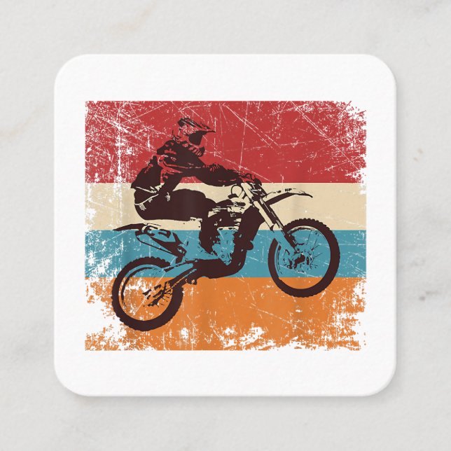 Retro Off Road Motorcycle Motocross Enduro Square Business Card (Front)