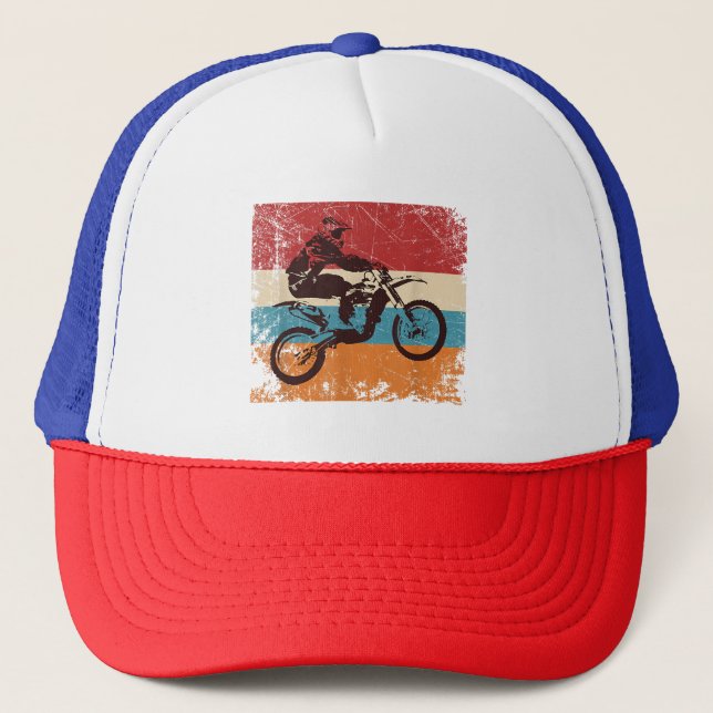 Retro Off Road Motorcycle Motocross Enduro Trucker Hat (Front)