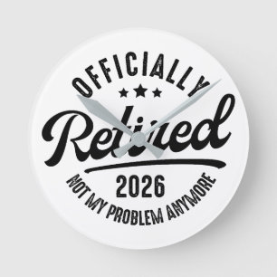 Retro Officially Retired 2026 Funny Retirement Round Clock