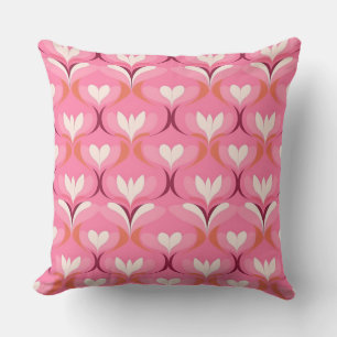 Retro ogee pink orange hearts cushion
