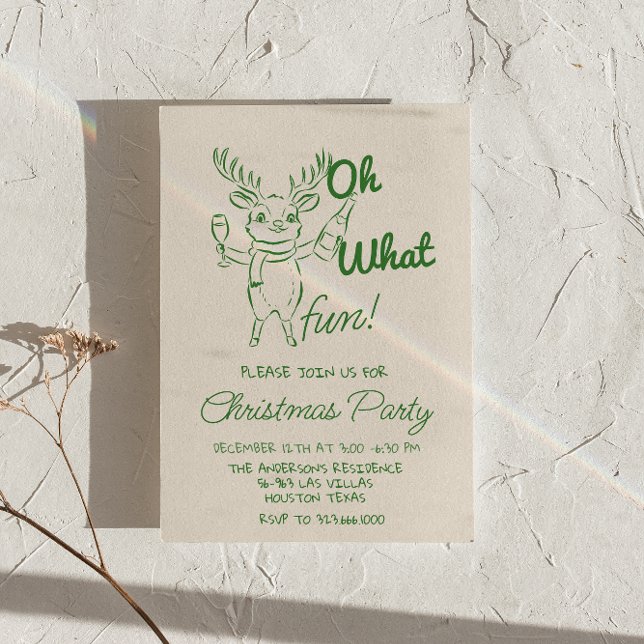 Retro Oh What Fun Christmas Cute Reindeer Party Invitation (Creator Uploaded)