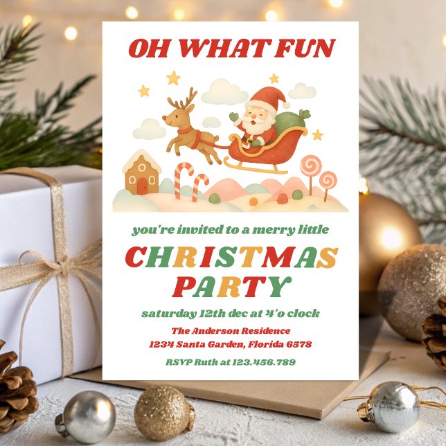 Retro Oh What Fun Editable Christmas Party Invitation (Creator Uploaded)