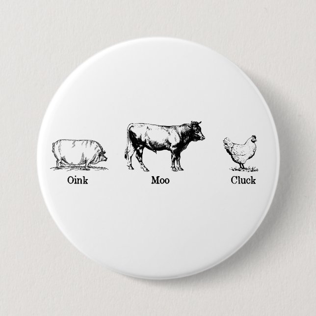 Retro Oink Moo Cluck Pig Cow Chicken 7.5 Cm Round Badge (Front)