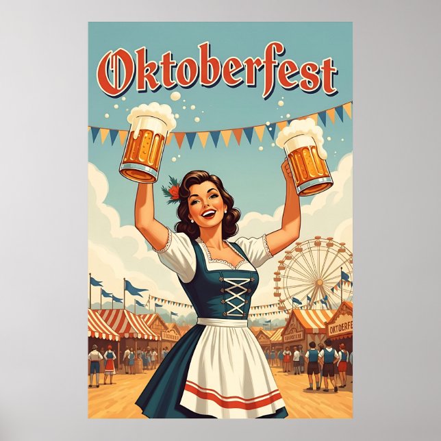 Retro Oktoberfest Art - Beer & Celebration Poster (Front)