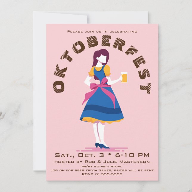 Retro Oktoberfest Beer Woman  Virtual Invitation (Front)