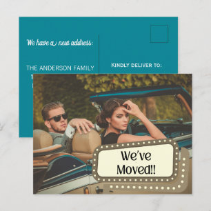 Retro Old Fashion Sign Couple Moving New Address Postcard
