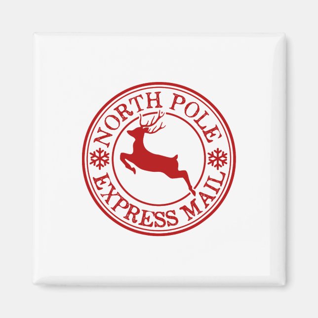 Retro Old Fashioned North Pole Express Mail Reinde Magnet (Front)