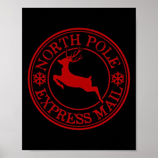 Retro Old Fashioned North Pole Express Mail Reinde Poster (Front)