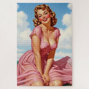 Retro Old Hollywood Glamour Blonde Woman Pin-up Ar Jigsaw Puzzle