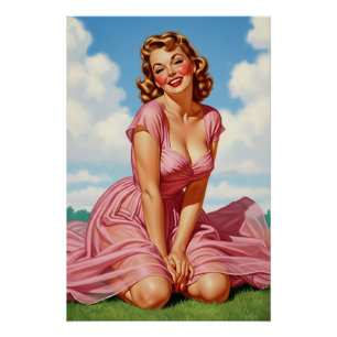 Retro Old Hollywood Glamour Blonde Woman Pin-up Ar Poster