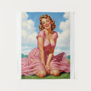 Retro Old Hollywood Glamour Blonde Woman Pin-up Ar Tapestry