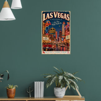Retro Old Las Vegas Nevada Fremont Street Travel Poster