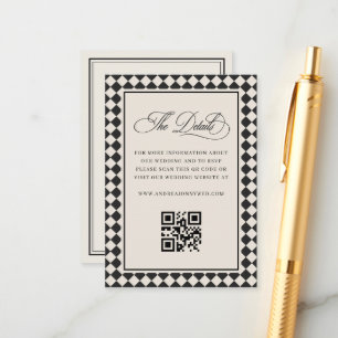 Retro Old Money Chequered QR Code Wedding Details Enclosure Card