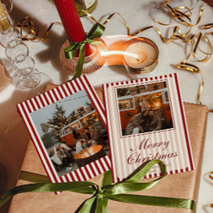 Retro Old Money Classic Phot Stripes Christmas Holiday Card