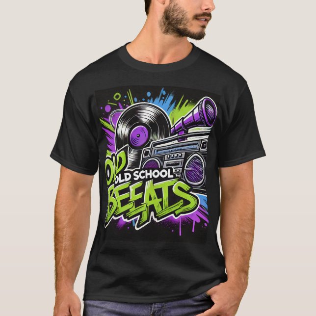 Retro Old School Beats Graphic T-Shirt – Vinyl (Front)